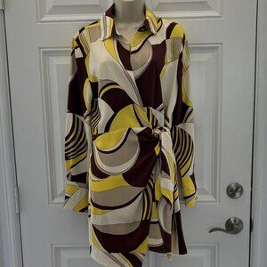 House of Harlow 1960 Abstract Yellow and Brown Dress